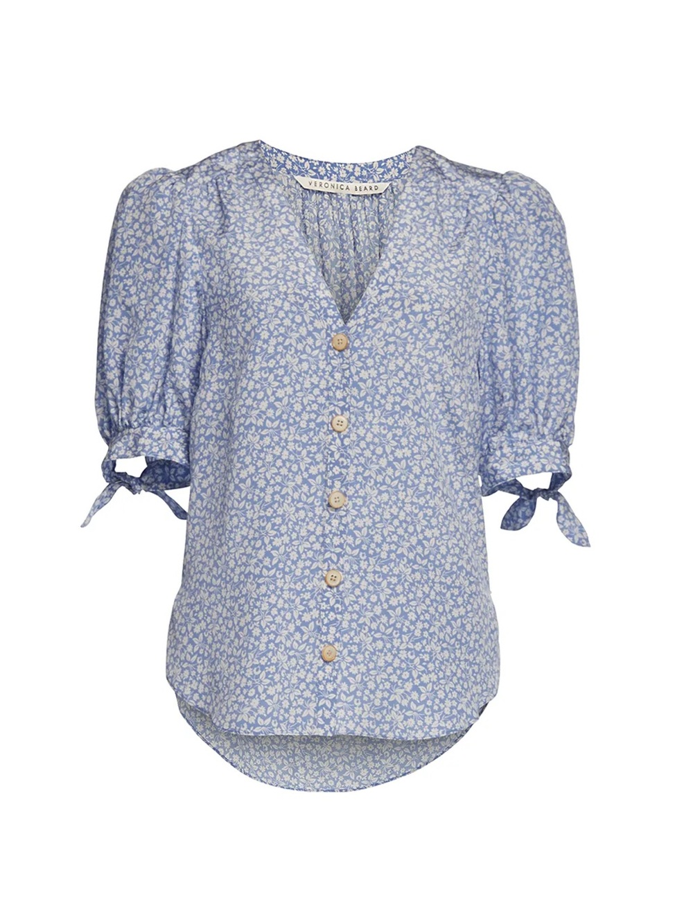 Veronica Beard Blue Floral Silk Puff Sleeve Button Down Blouse Sz 10